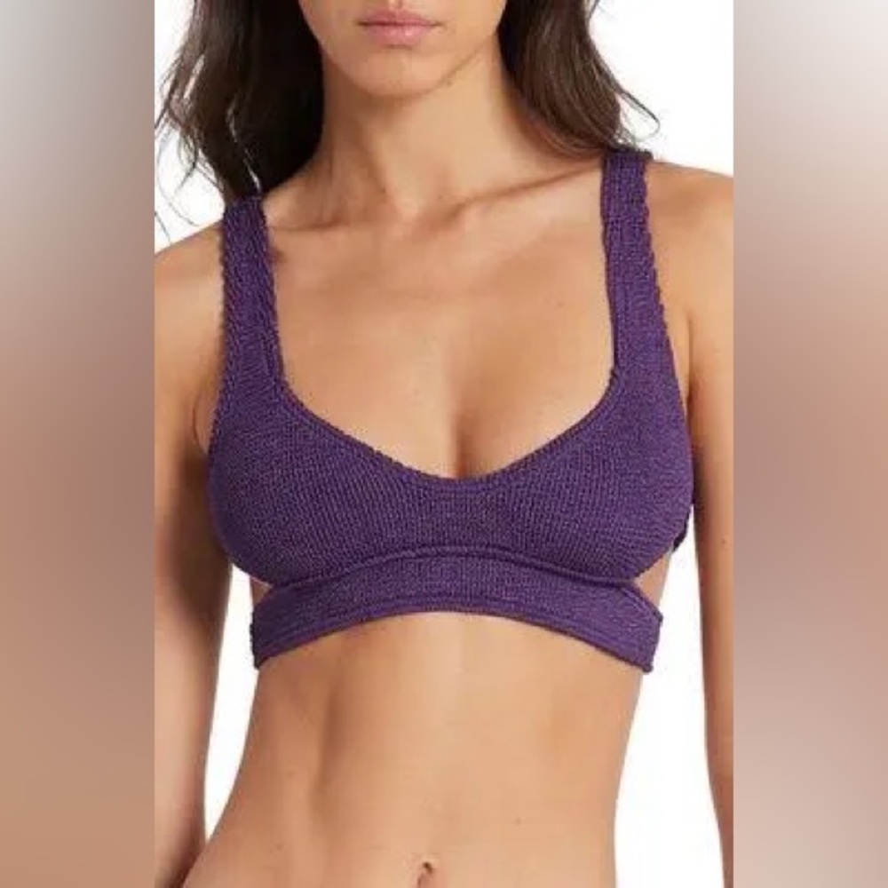 Bond-Eye Nino Cutout Bikini Top, Purple, $125